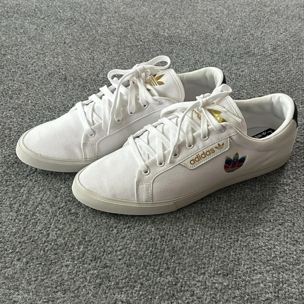 Adidas Shoes Womens Size 11 White Sleek Lo W Canvas Rainbow Logo Sneakers FW2442